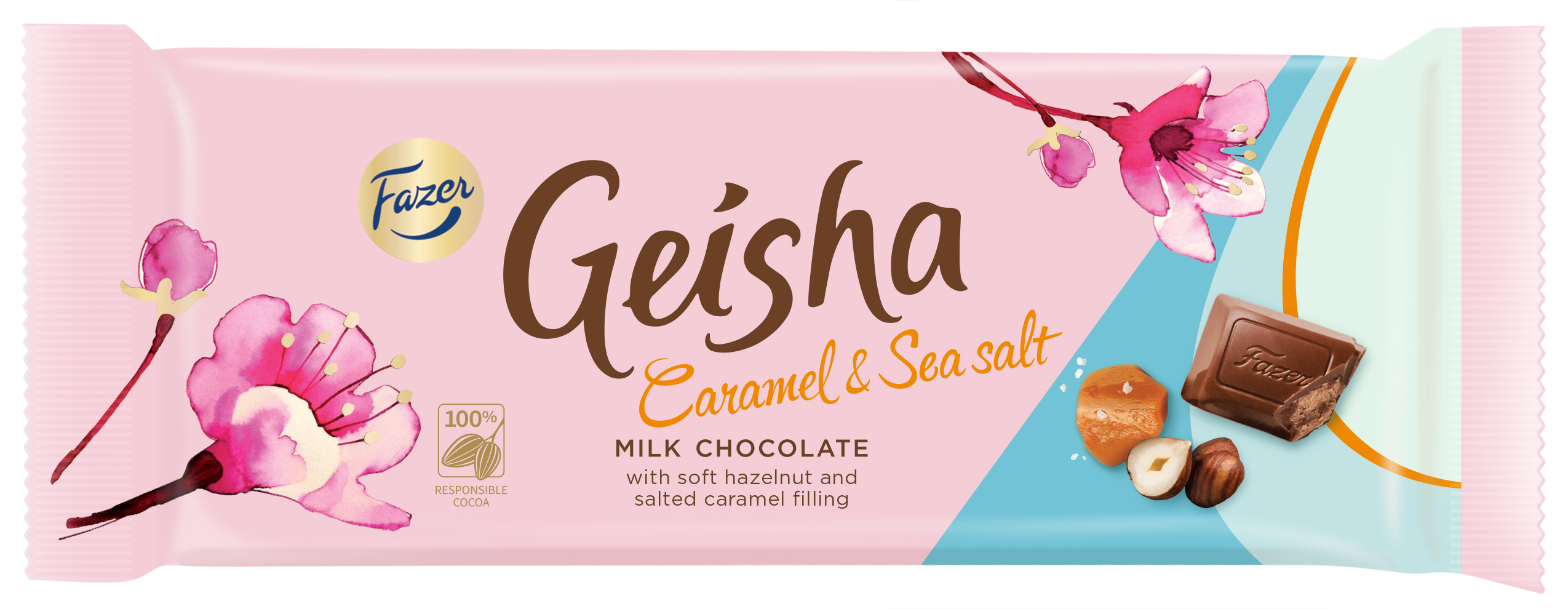 Шоколад Geisha молочный с начинкой из тертого ореха со вкусом ириса и с морской солью 100г