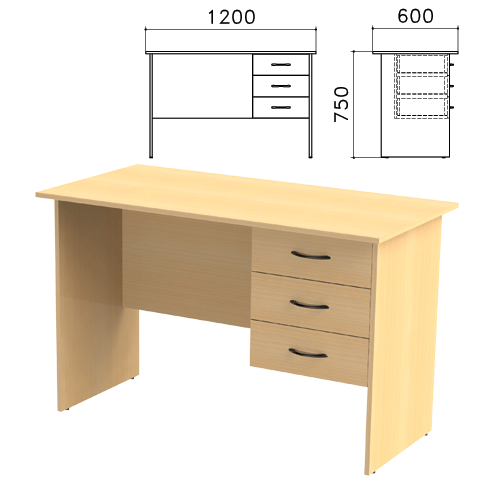 фото Стол письменный канц ск27.10 (ш1200xг600xв750мм), тумба 3 ящика, цвет бук