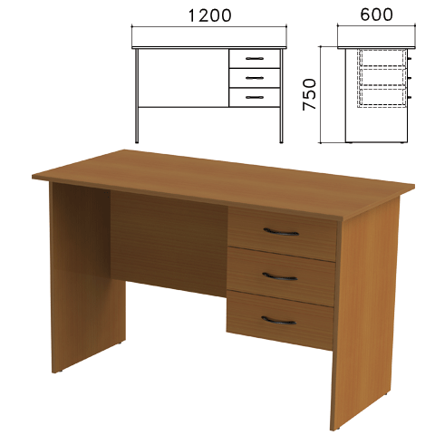 фото Стол письменный канц ск27.9 (ш1200xг600xв750мм), тумба 3 ящика, цвет орех