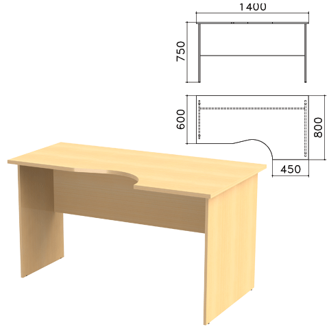 фото Стол письменный канц ск30.10 (ш1400xг800xв750мм), эргономичный правый, цвет бук