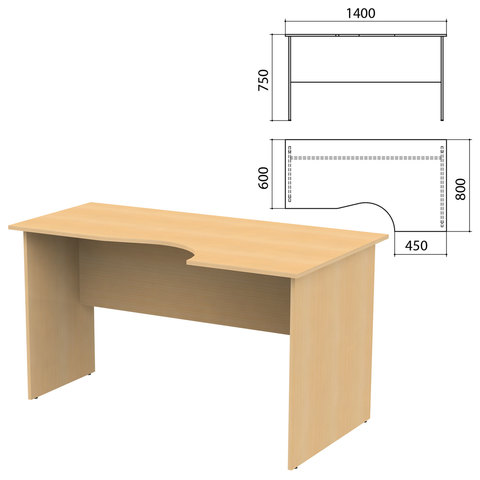 фото Стол письменный эргономичный канц, 1400х800х750 мм, правый, цвет бук невский, ск30.10