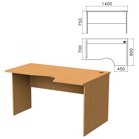 фото Стол письменный эргономичный монолит, 1400х900х750 мм, правый, цвет бук бавария, см4.1