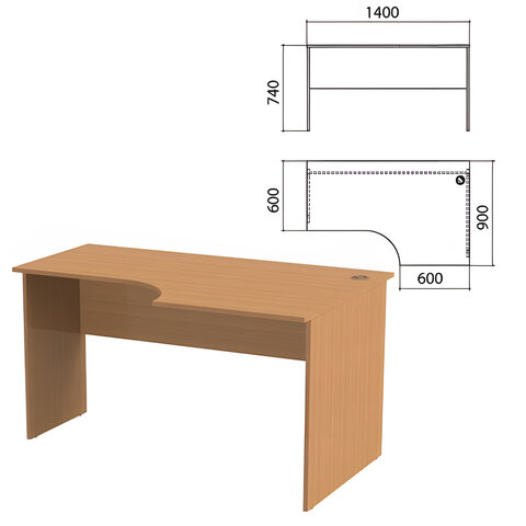 

Стол письменный эргономичный Эко, 1400х900х740 мм, правый, бук бавария, 400749-55