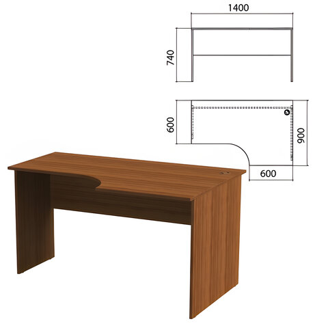 фото Стол письменный эргономичный эко, 1400х900х740 мм, правый, орех, 400749-19