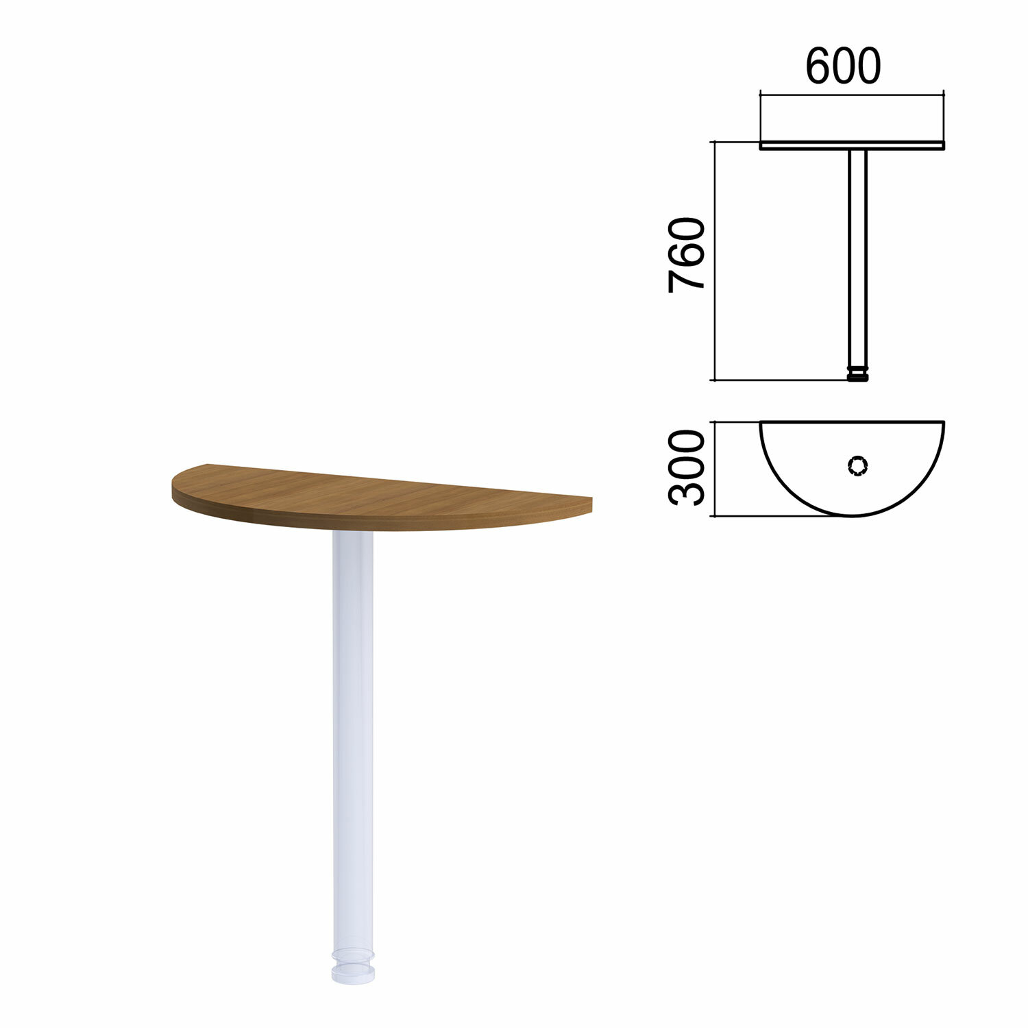 фото Стол приставной полукруг арго, 600х300 мм, без опоры, орех