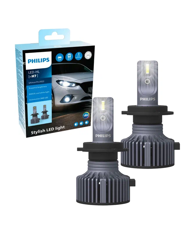 фото Лампа светодиодная автомобильная philips h7 25w ultinon pro3022 led 12/24v 11972u3022x2