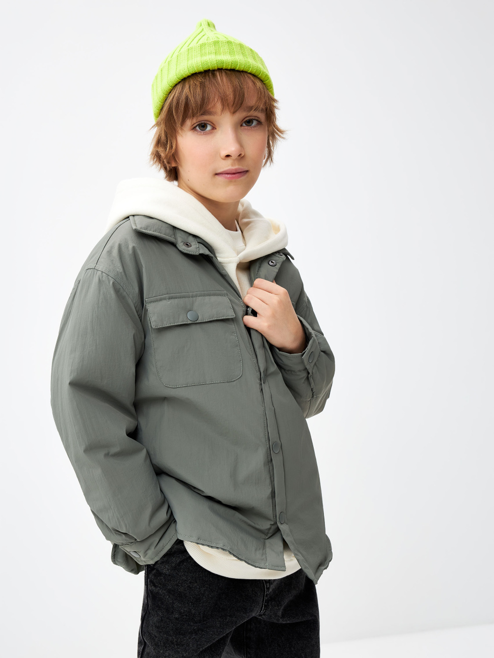Утепленная куртка-рубашка для мальчиков 3803071133-13 цв. хаки/оливковый р.128