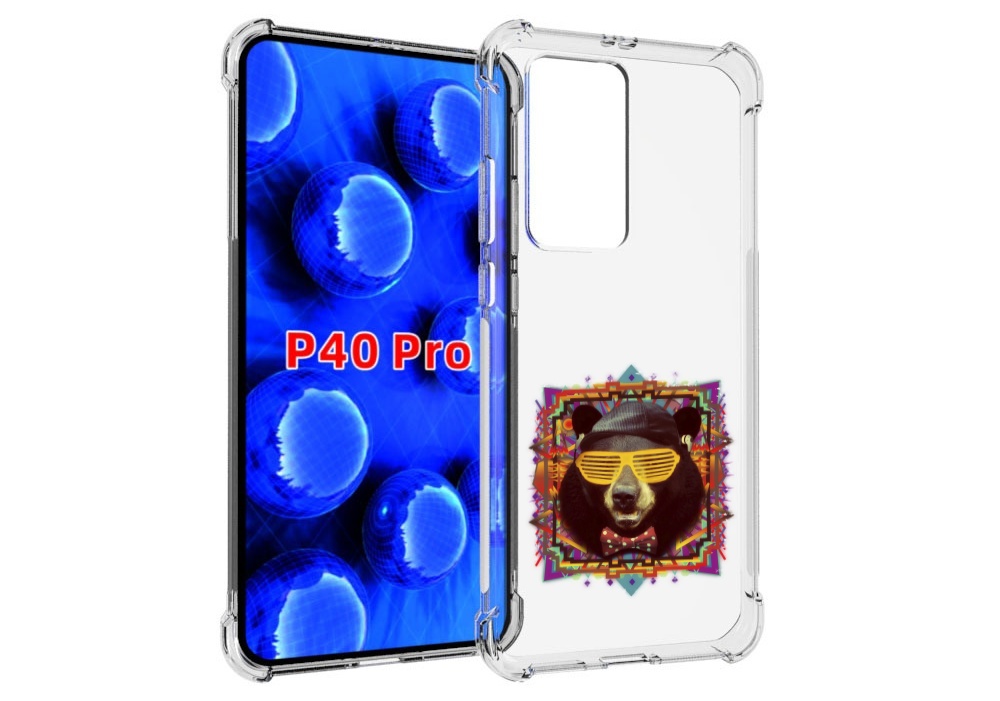 

Чехол MyPads Медведь в очках для Huawei P40 Pro противоударный, Прозрачный, Tocco