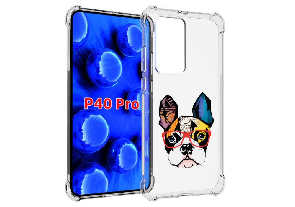 

Чехол MyPads Мопс-в-очках для Huawei P40 Pro противоударный, Прозрачный, Tocco