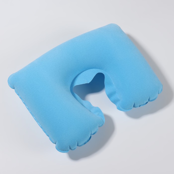 Подушка для шеи дорожная, надувная, 38x24 см, цвет голубой