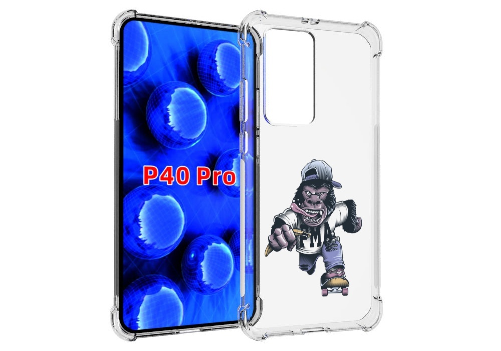 

Чехол MyPads Обезьяна на скейте для Huawei P40 Pro противоударный, Прозрачный, Tocco