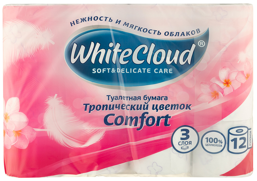 Туалетная бумага White Cloud тропический цветок 3 слоя 12 рулонов