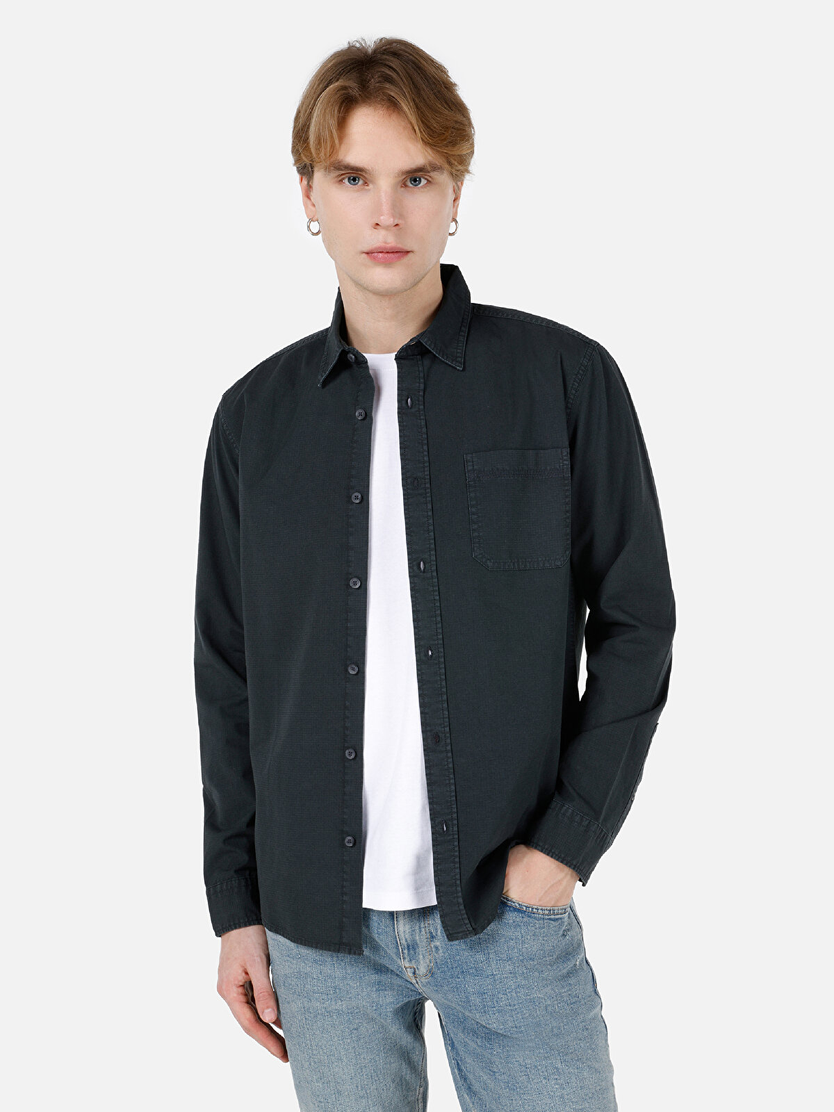 

Рубашка мужская Colin's CL1066942 серая S, Серый, CL1066942