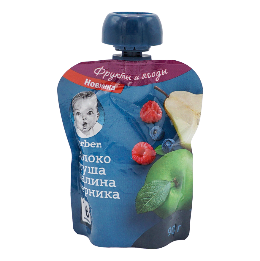 

Пюре Gerber фруктово-ягодное яблоко-груша-малина-черника c 6 месяцев 90 г