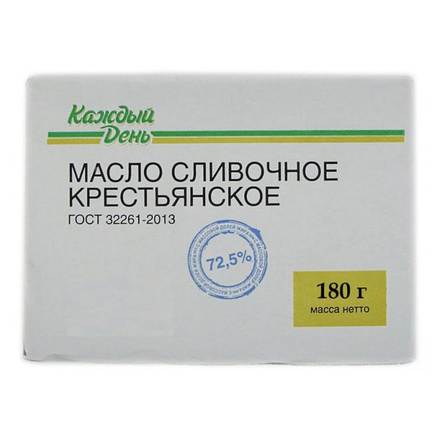 фото Сливочное масло несоленое каждый день крестьянское 72,5% 180 г