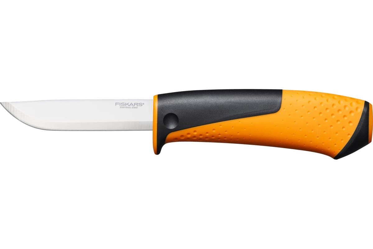 Нож универсальный Fiskars 1023618, с точилкой, оранжевый, черный