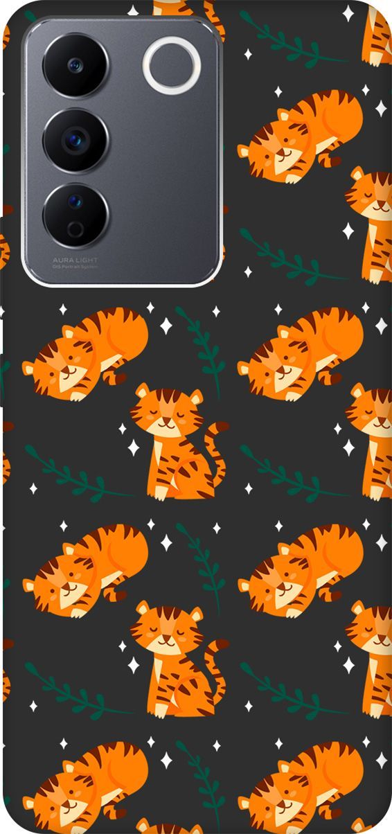 

Матовый Soft Touch силиконовый чехол на Vivo V27e "Tigers" черный, Черный;белый, 159633