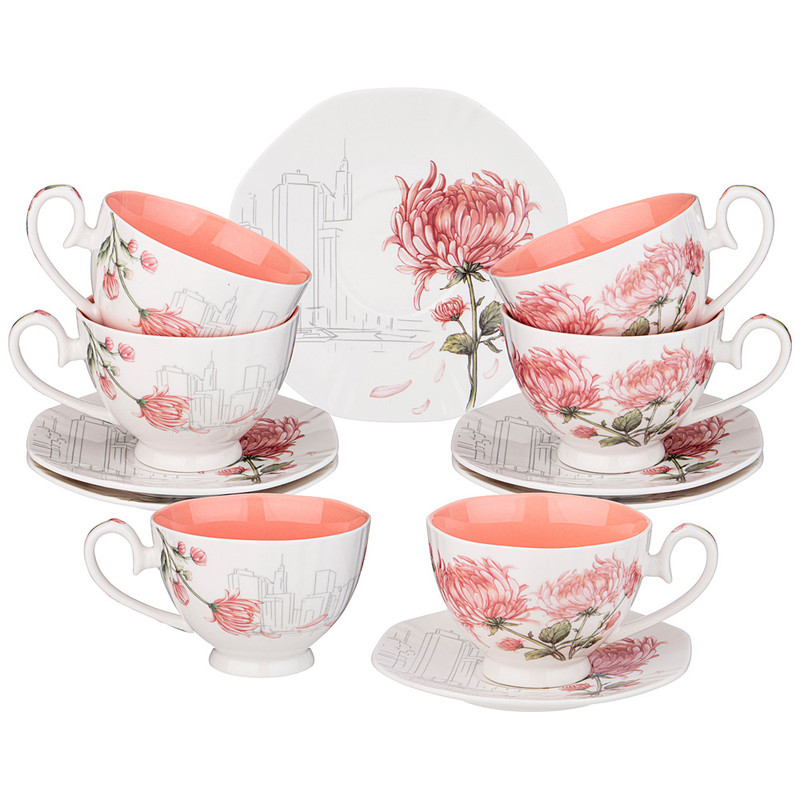 

Чайный набор 12 предметов фарфор Lefard Blossom 240мл 165-534, Розовый, розовый цветочек