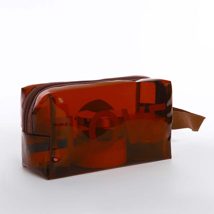 

Косметичка женская NoBrand Love коричневая/прозрачная, 19x8x11 см, Коричневый, Love