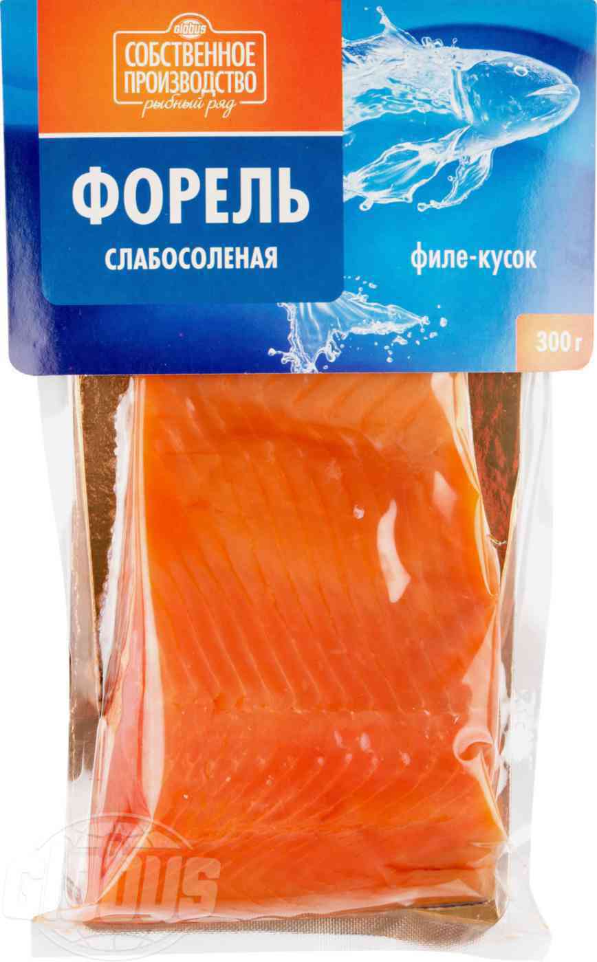 

Форель Globus Чили слабосоленая филе-кусок +-250 г