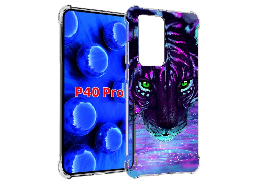 

Чехол MyPads Тигр-неон для Huawei P40 Pro противоударный, Прозрачный, Tocco