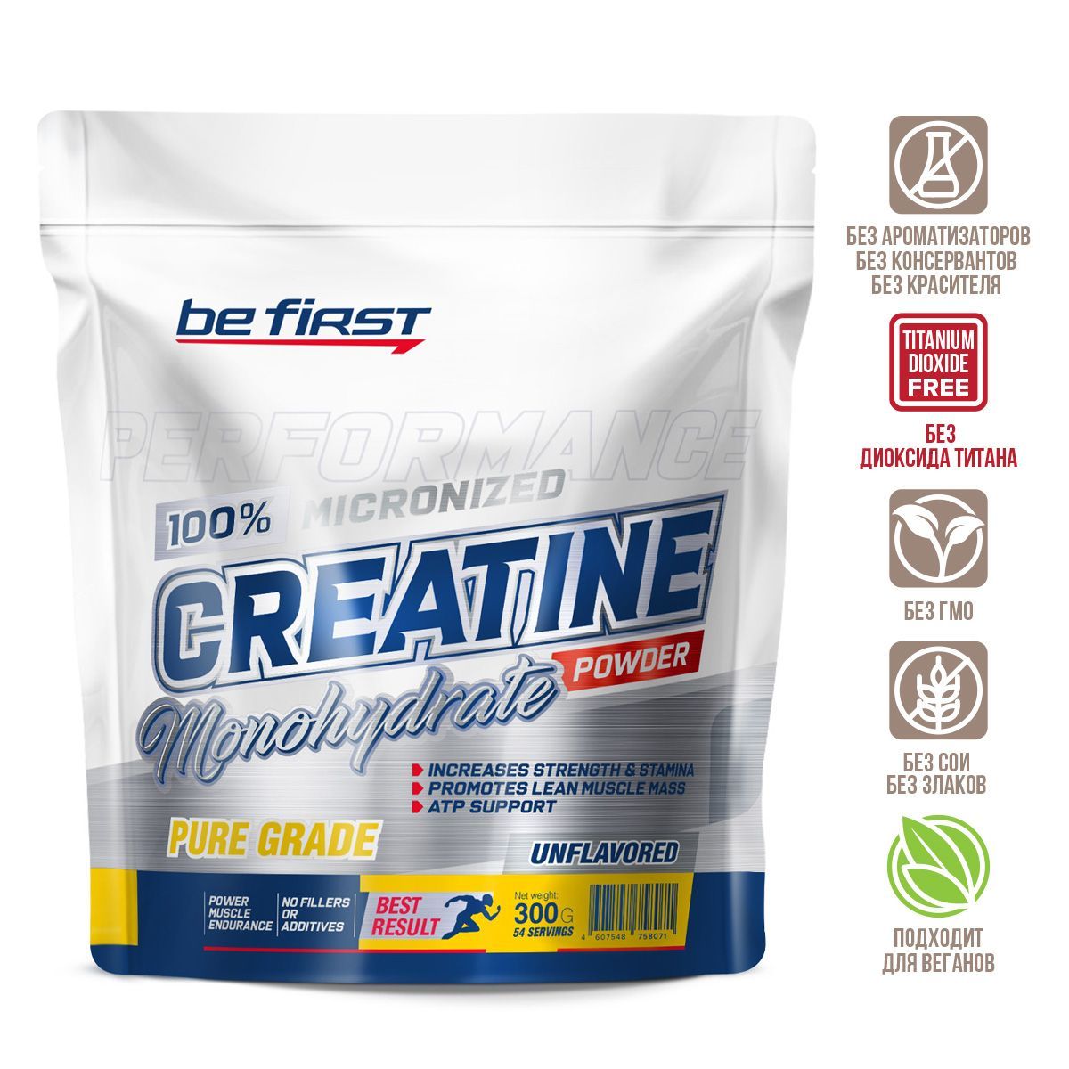 Креатин Be First Micronized Creatine Monohydrate Powder 300 г без вкуса 2244₽