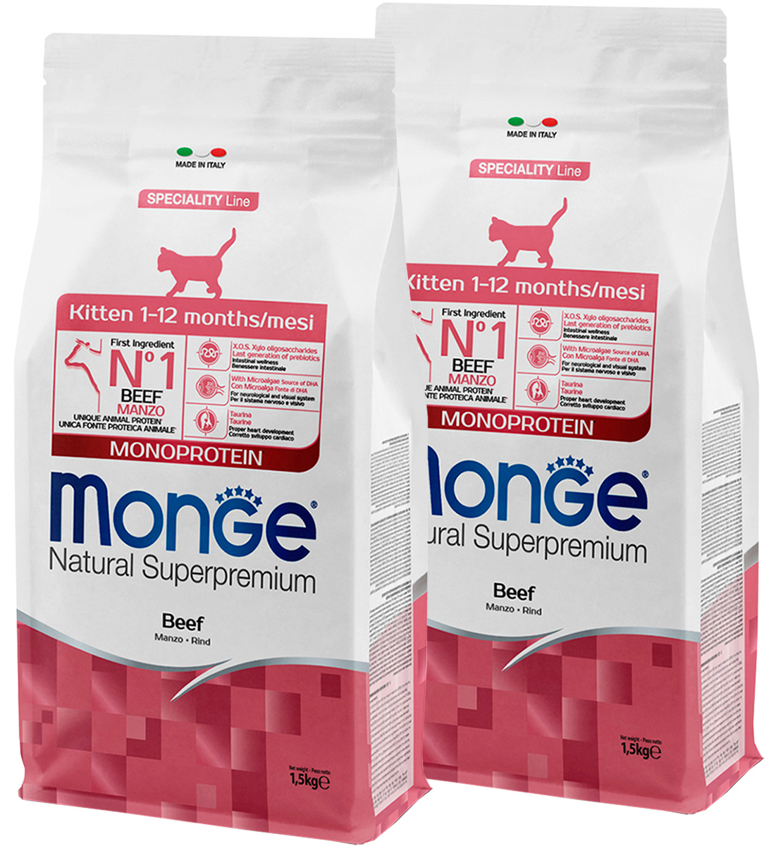 

MONGE MONGE SPECIALITY MONOPROTEIN KITTEN BEEF монобелковый для котят с говядиной (1,5 + 1