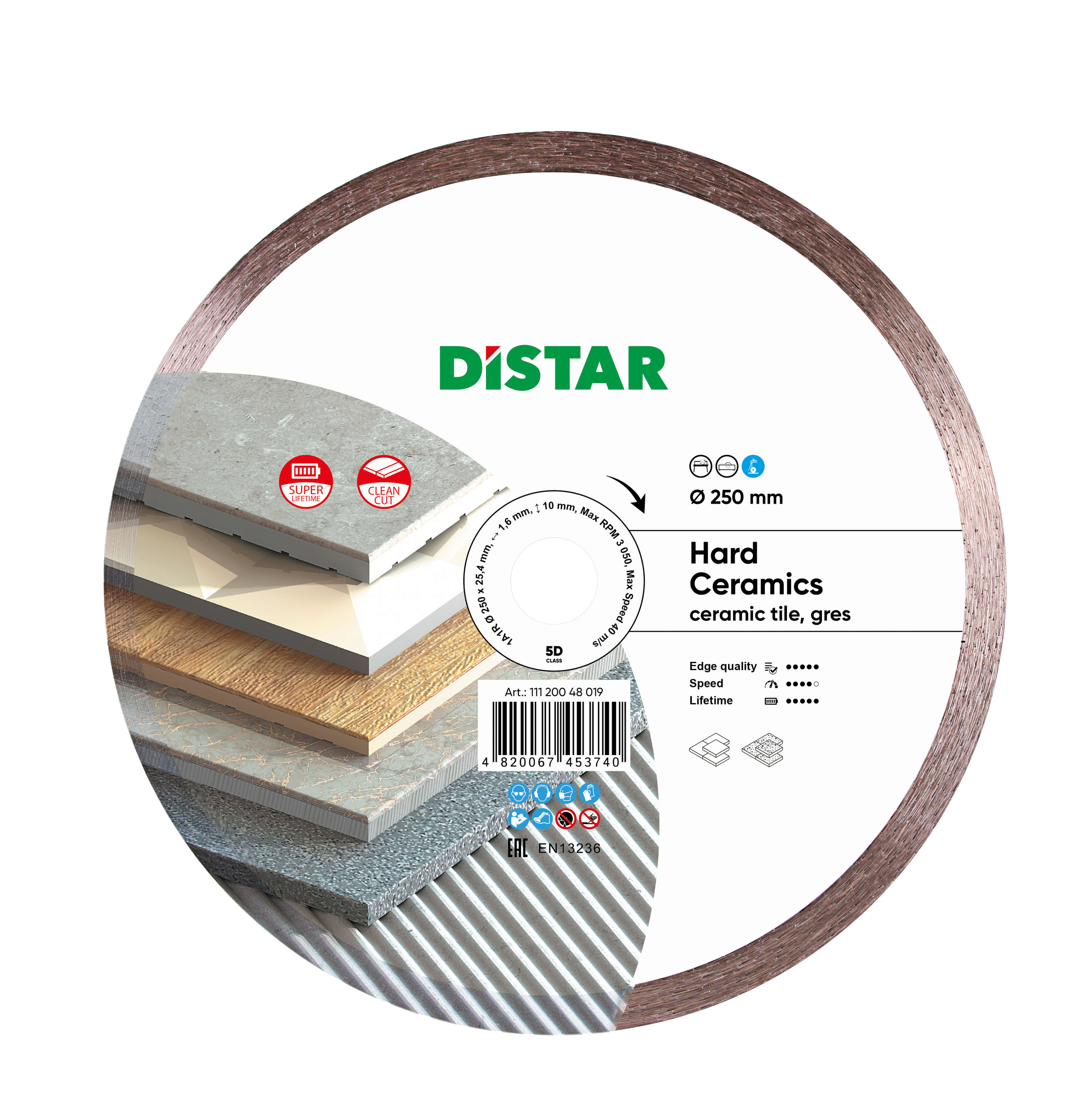 Диск алмазный отрезной по керамике и керамограниту Distar 1A1R 250 мм Hard ceramics 5D алмазный диск по армированному бетону distar