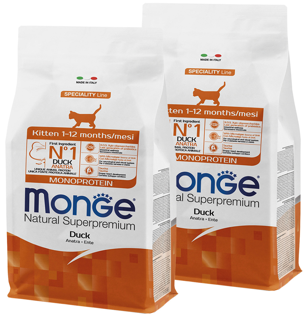 

MONGE MONGE SPECIALITY MONOPROTEIN KITTEN DUCK монобелковый для котят с уткой (1,5 + 1,5 к