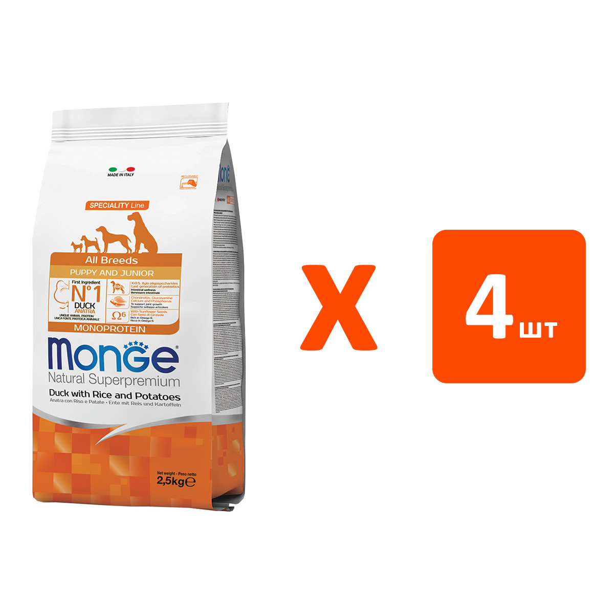 

MONGE MONGE SPECIALITY MONOPROTEIN PUPPY & JUNIOR DUCK монобелковый для щенков всех пород