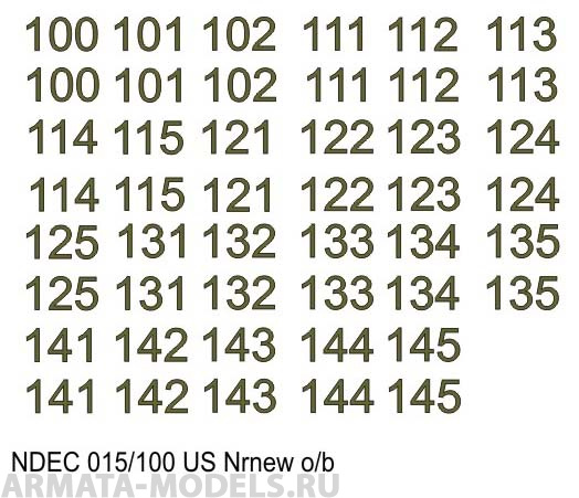 NDEC015/100 Бортовые номера современной американской БТТ. Цвет черный  оливковый