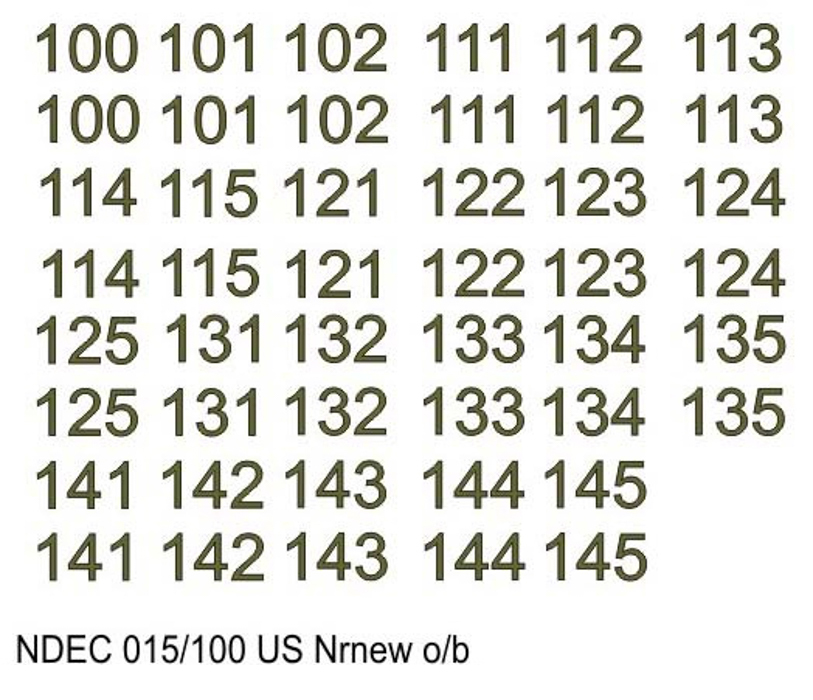 NDEC015/100 Бортовые номера современной американской БТТ. Цвет черный  оливковый