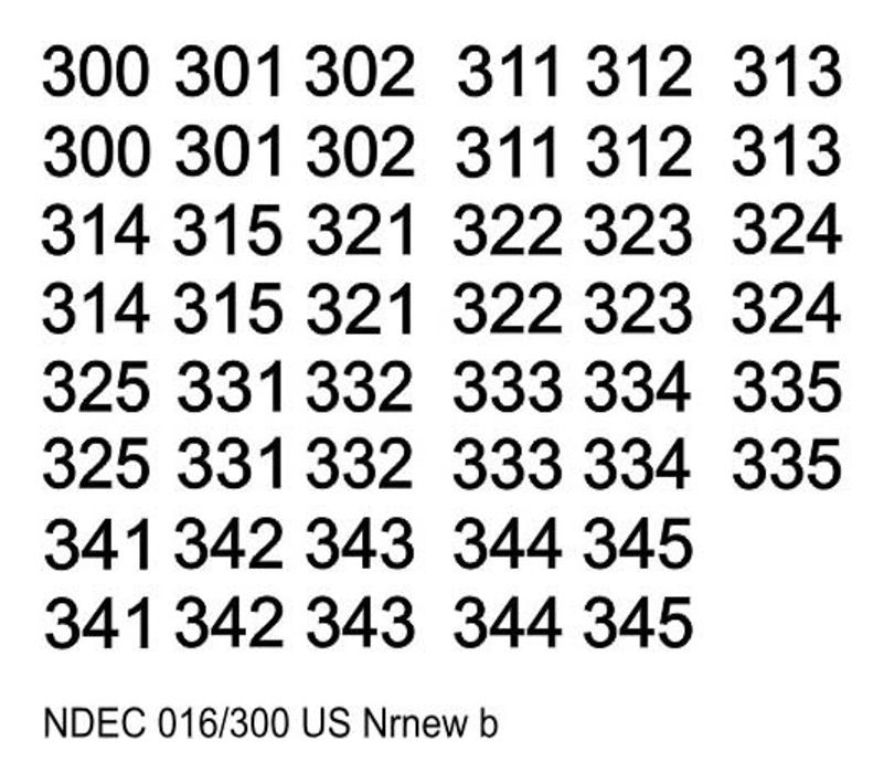 NDEC016/300 Бортовые номера современной американской БТТ. Цвет черный