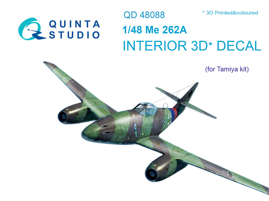 

QD48088 1/48 3D Декаль интерьера кабины Me-262A для модели Tamiya, Однотонный