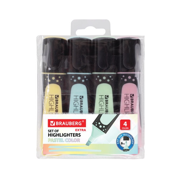 

Набор текстовыделителей BRAUBERG SUPER PASTEL 4 шт 3 уп, Разноцветный