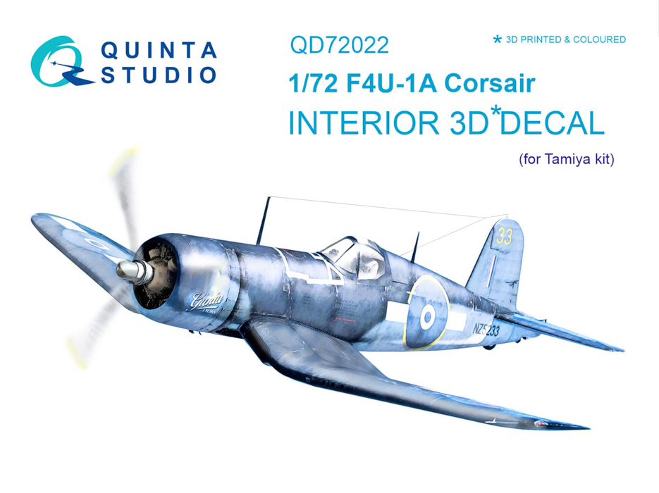 

QD72022 3D Декаль интерьера кабины F4U-1A Corsair для модели Tamiya, Однотонный