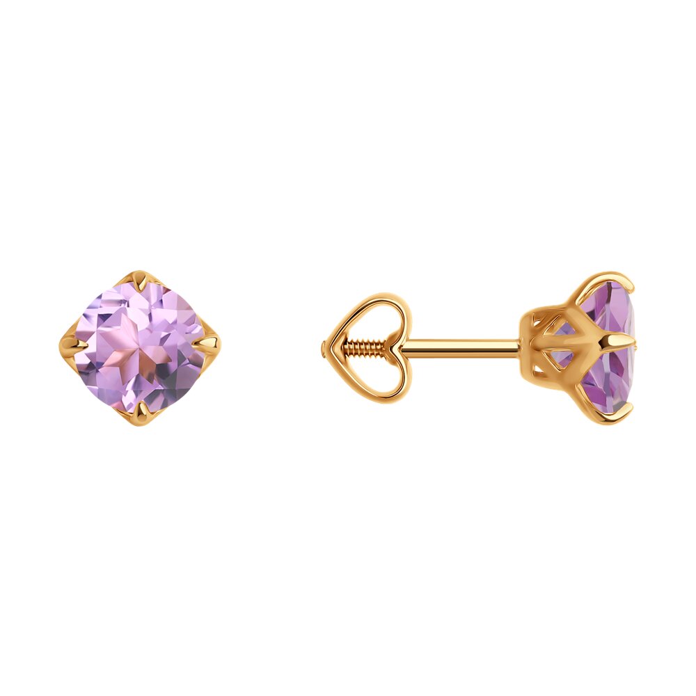 

Серьги пусеты из красного золота Diamant 51-322-01764-2, аметист, 51-322-01764-2