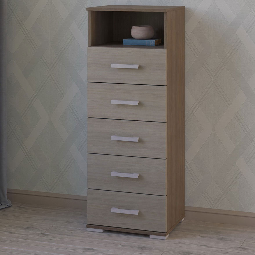 

Комод 5 ящиков 45х37,4х120,4 см с открытой нишей МагМебель 76 ясень тёмный, ясень светлый, Узкий высокий комод 5 ящиков 45х37.4х120.4 см. с открытой нишей 76