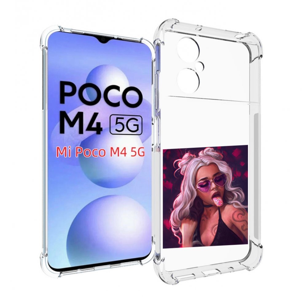 

Чехол MyPads блестящий-язык женский для Xiaomi Poco M4 5G, Прозрачный, Tocco