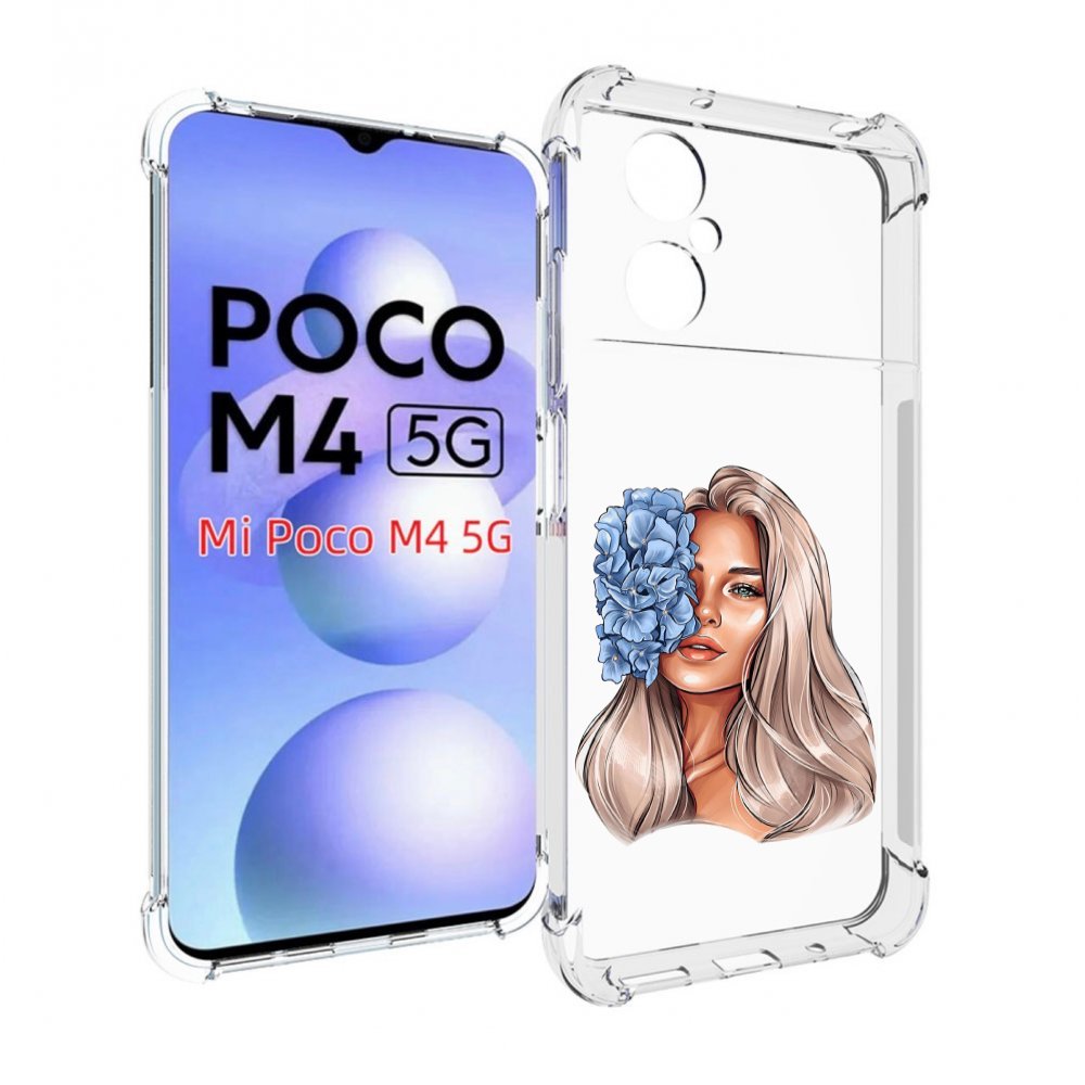 

Чехол MyPads блондинка-с-голубыми-цветами женский для Xiaomi Poco M4 5G, Прозрачный, Tocco