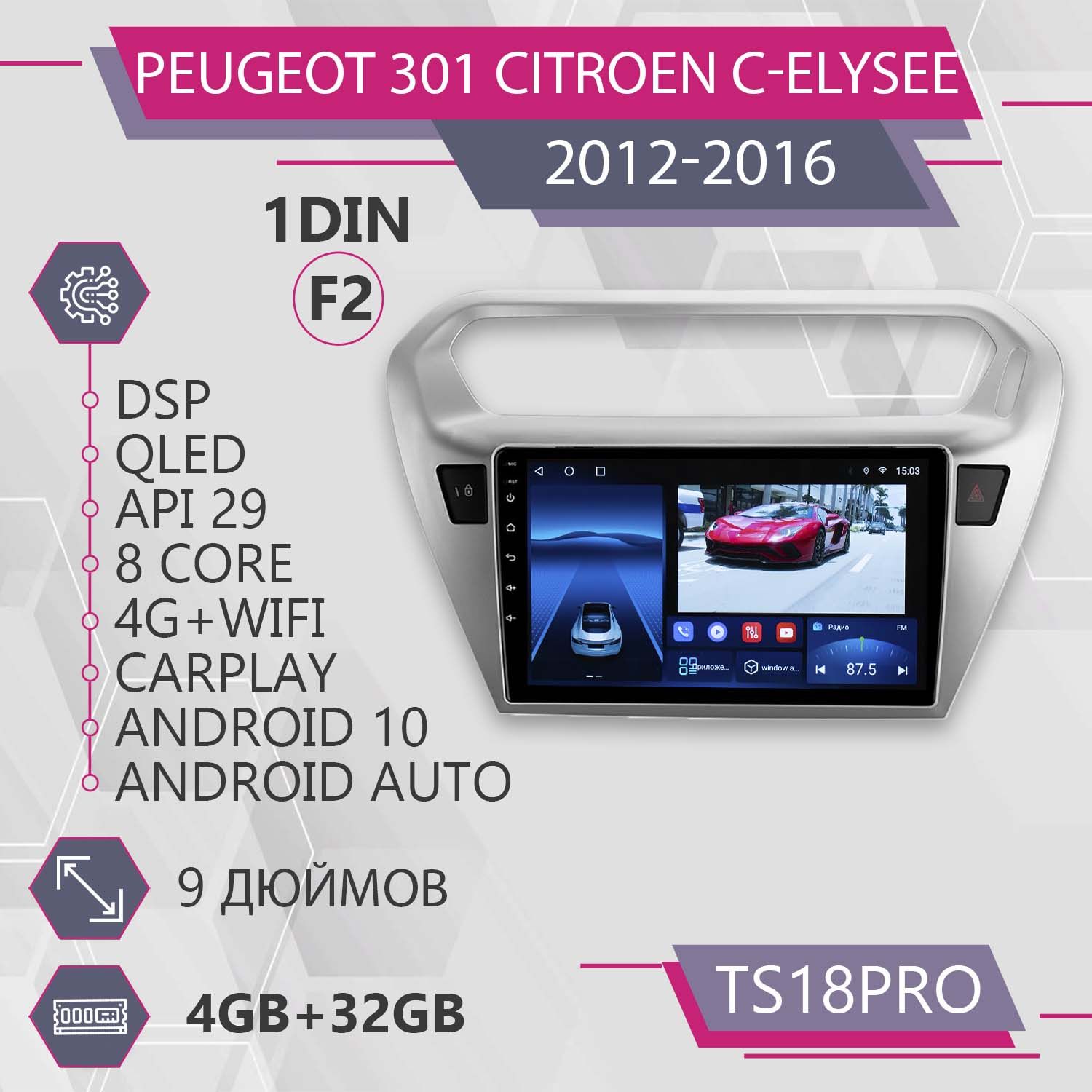 Магнитола Точка Звука TS18Pro для Peugeot 301 Citroen C-Elysee Пежо Ситроен 432GB 1999900₽