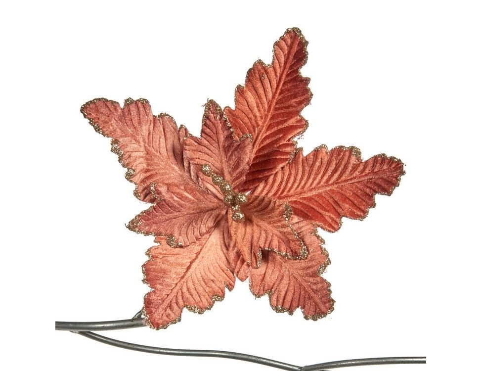 Пуансеттия БАРХАТИСТАЯ на клипсе, розовая с золотым, 28 см, Goodwill