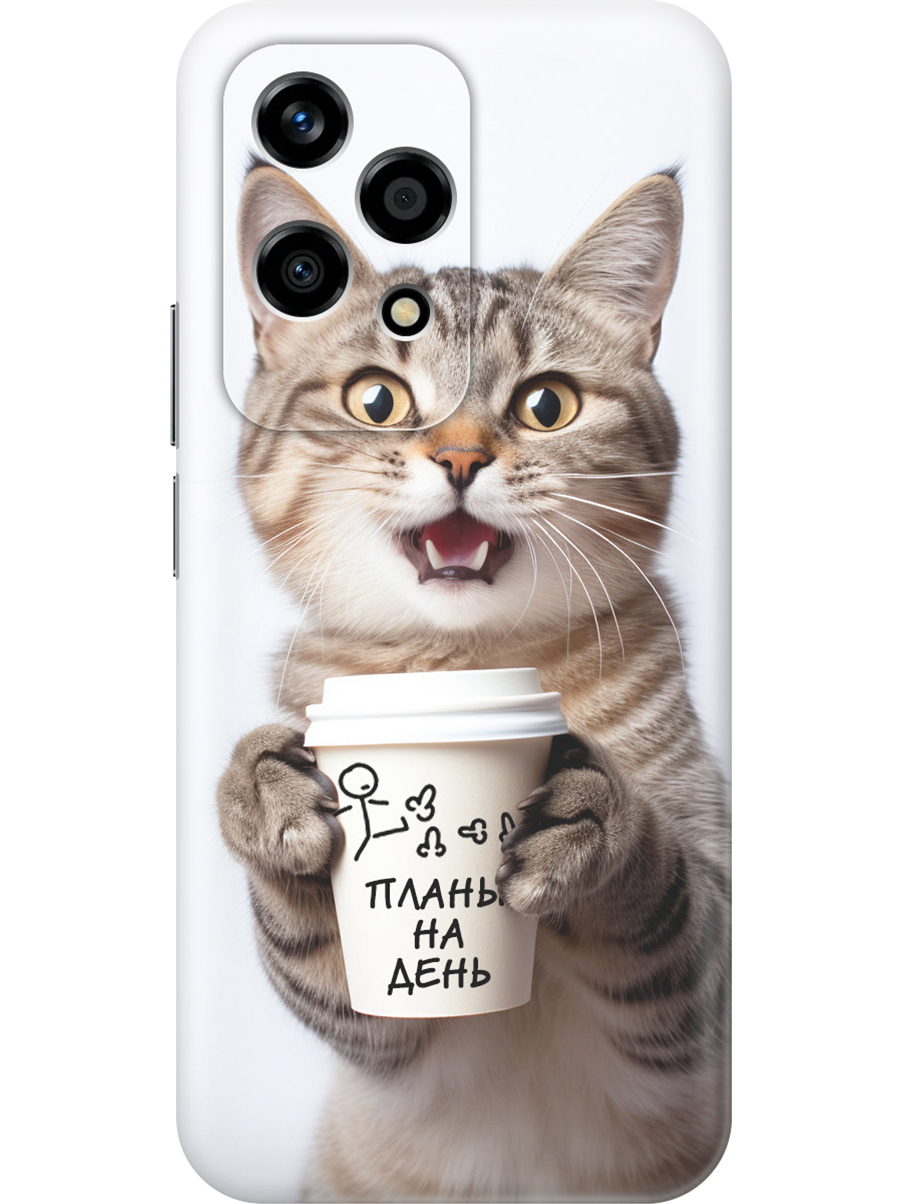 

Силиконовый чехол на Honor 200 lite с принтом "Котик и его планы на день", Прозрачный;белый;коричневый, 783979012