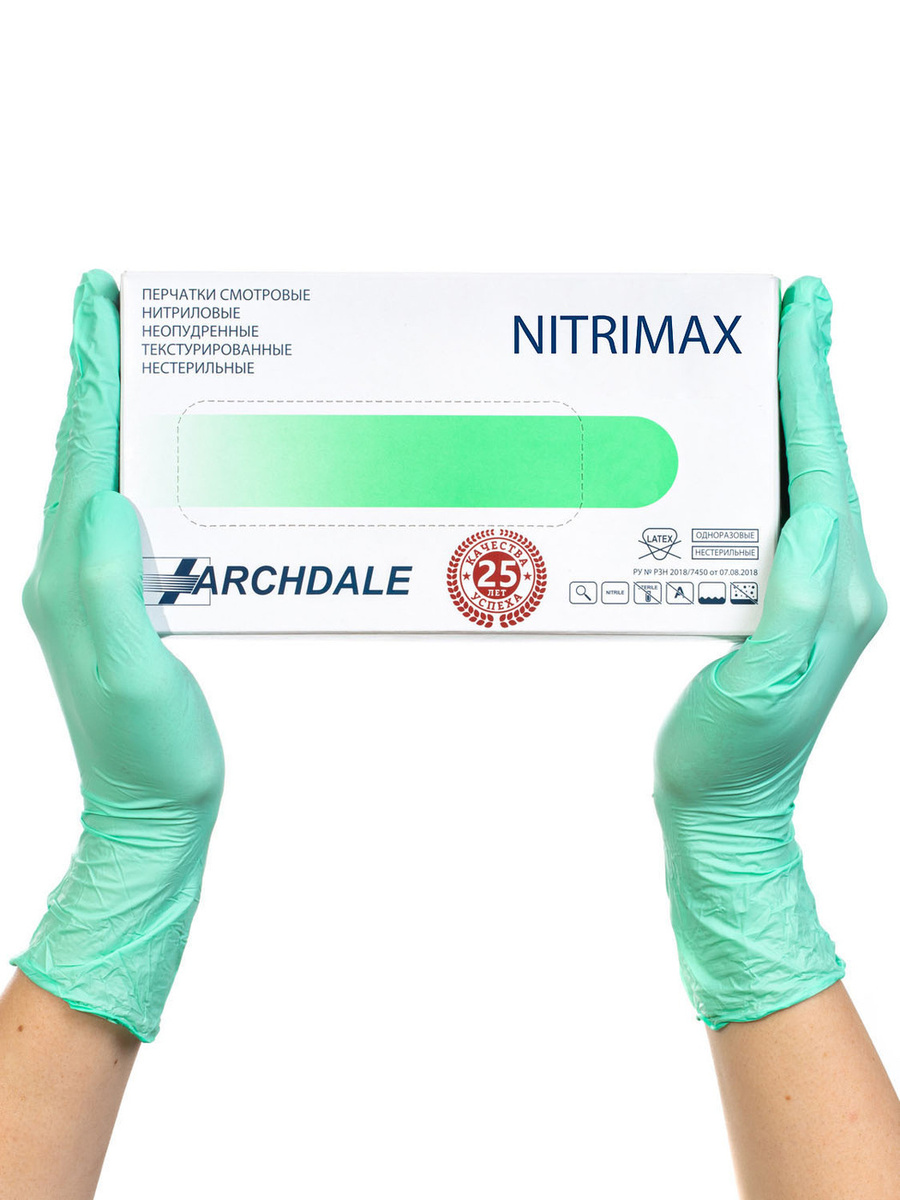 

Перчатки нитриловые ARCHDALE NitriMAX зелёные р. M 100 шт., Зеленый, green_m