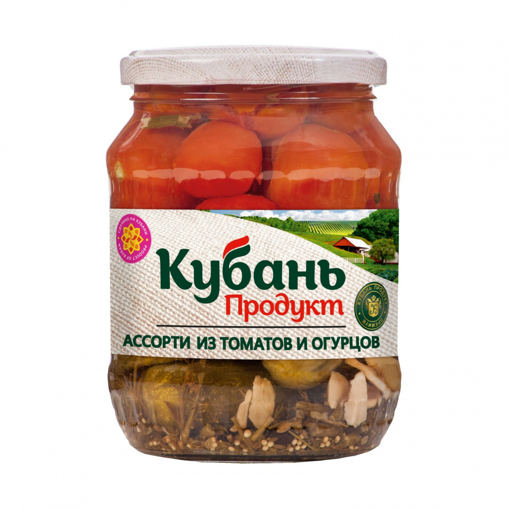 Ассорти маринованное Кубань продукт, томаты/огурцы, 680 гр