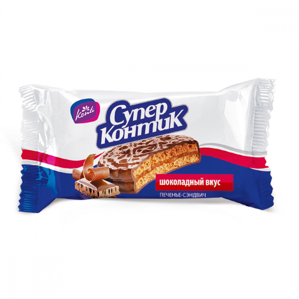 фото Печенье-сэндвич konti "супер контик", шоколадный вкус, 50 шт. по 100 г