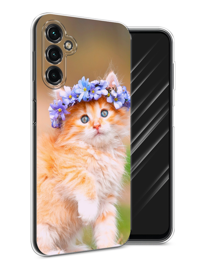 

Чехол Awog на Samsung Galaxy A14 4G "Рыжий кот в венке", Коричневый;синий, 2107950-1