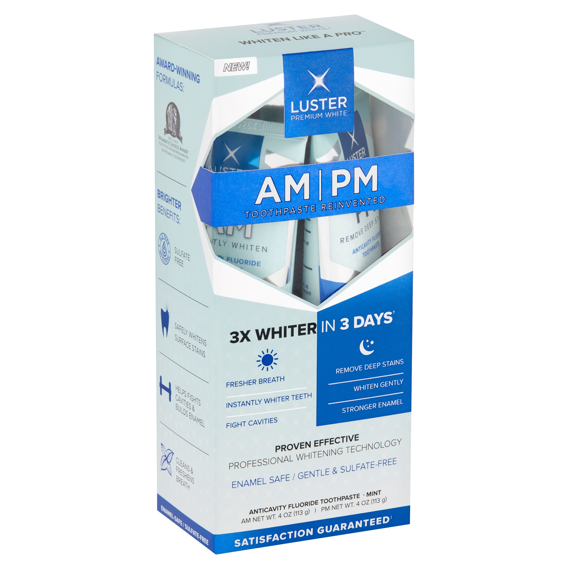 

Набор зубных паст Luster Premium White АМ/PM Отбеливающая система, 2 шт., AM/PM