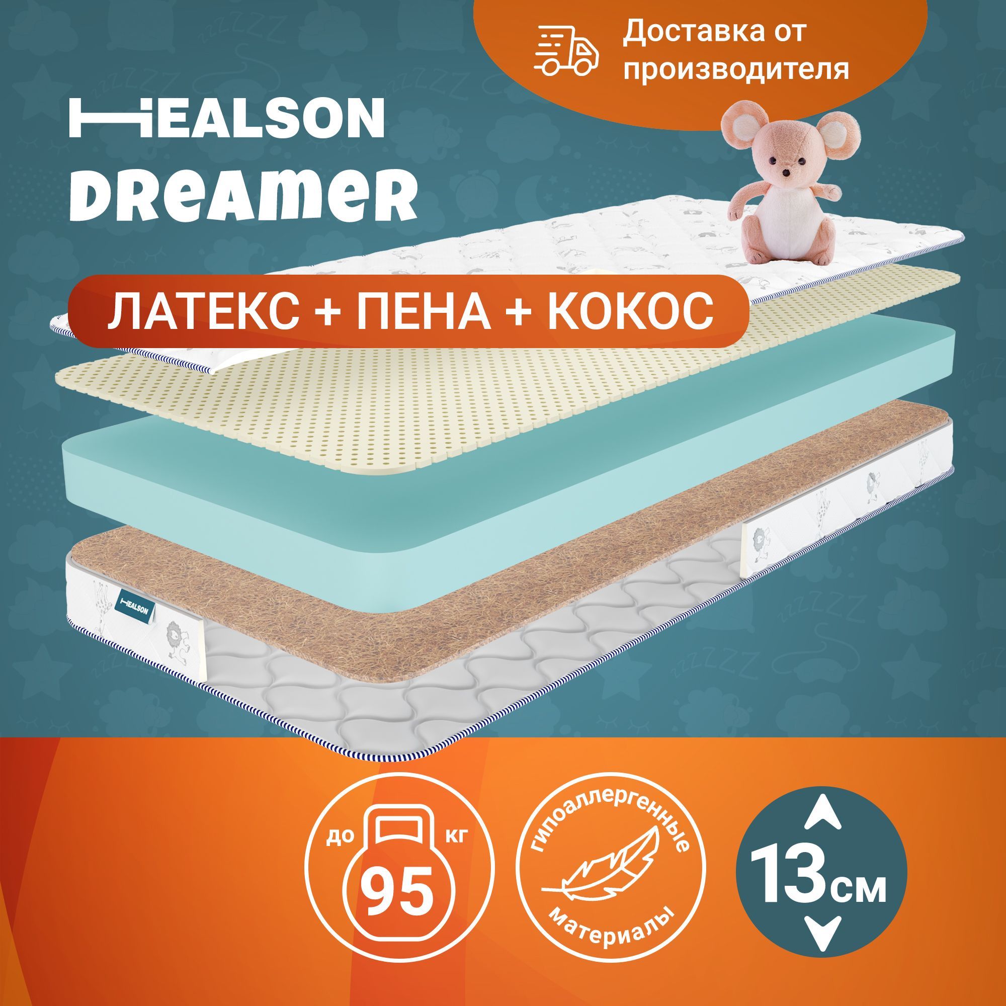 Матрас детский анатомический на кровать. Dreamer 60х120