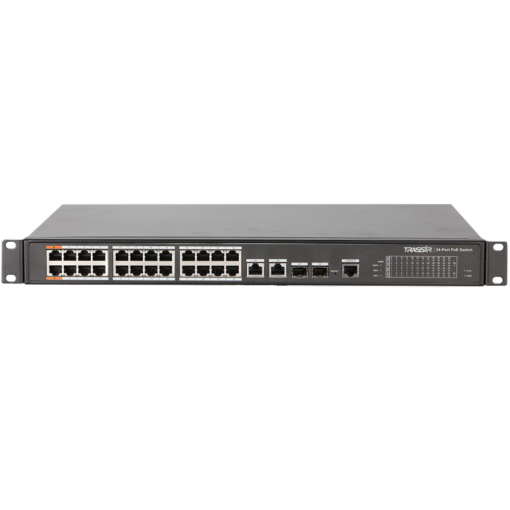 

Управляемый 24-портовый PoE коммутатор TRASSIR TR-NS2226-360-24PoE с Hi-PoE, до 250 м, TR-NS2226-360-24PoE